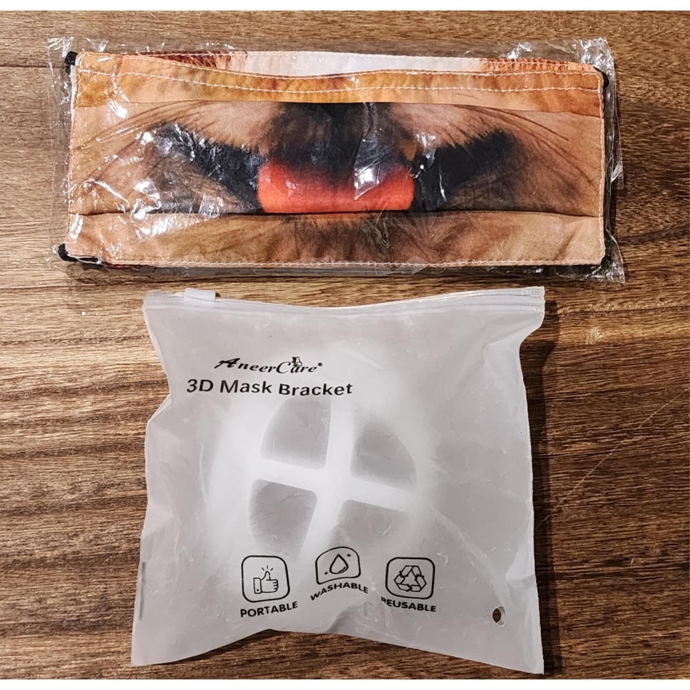 Funny Dog Face Masks (2), 3D Mask Brackets, Face Masks, Reusable, Mask Brackets